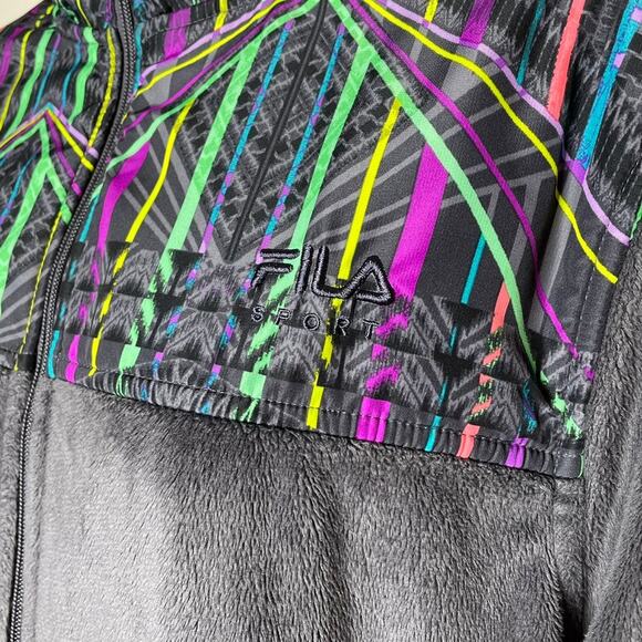 FILA gray soft cozy full zip fleece jacket w/colorful geo pattern size XL - Picture 4 of 6